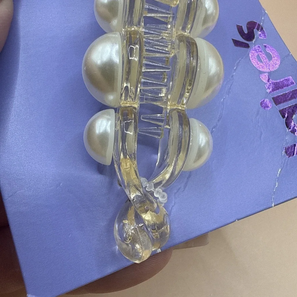 Claire's Faux Pearl Hair Twist Clip Jaws Plastic 4